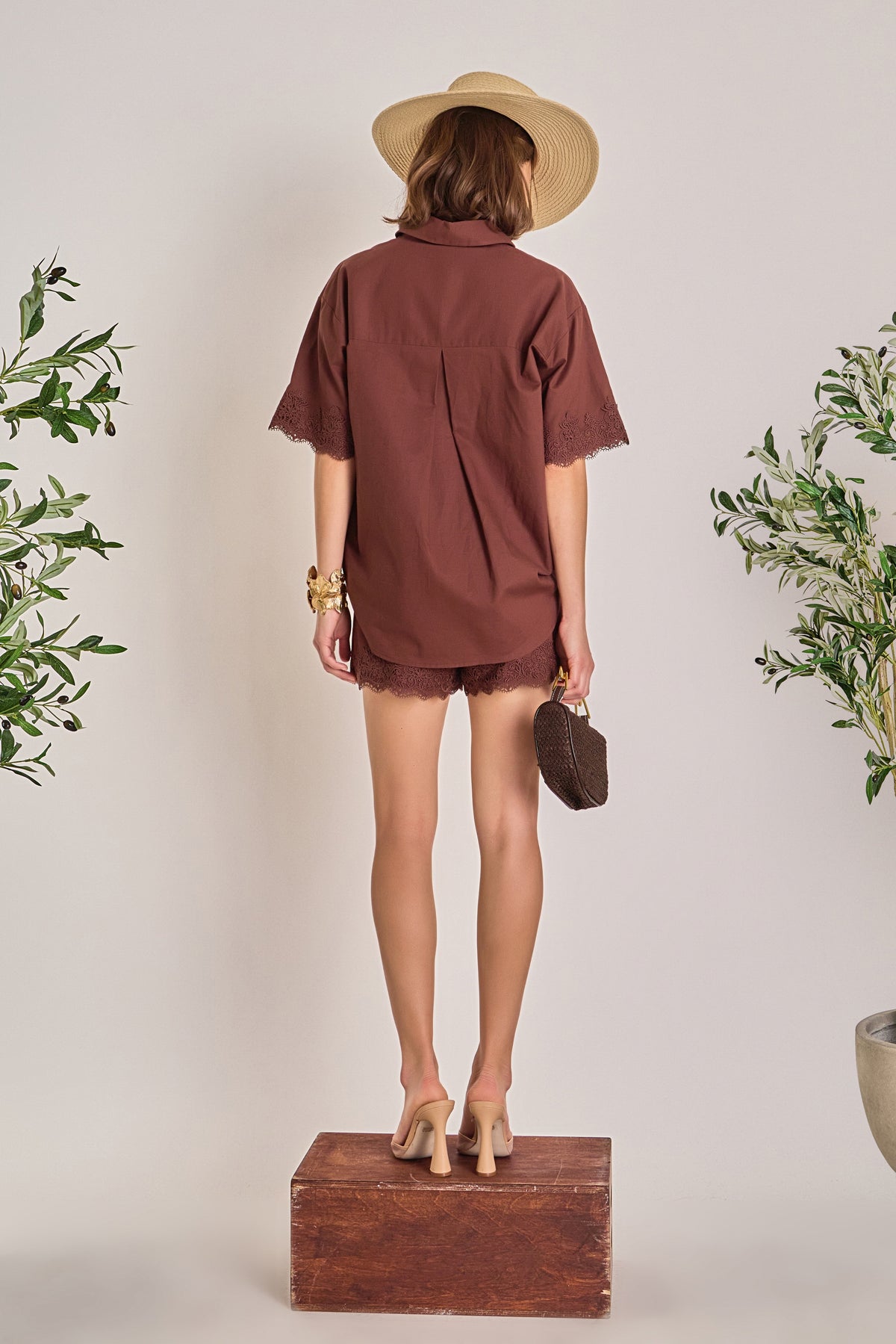 Linen Lace Shirt - Chocolate Brown