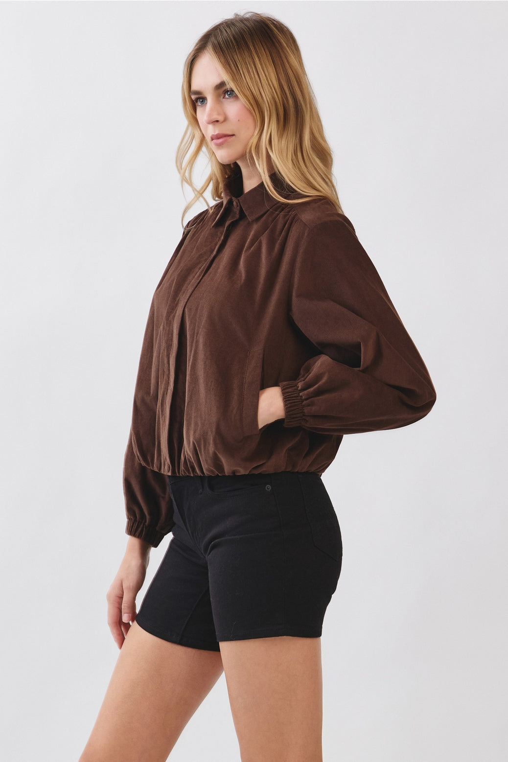 Corduroy Zip-up Collar Jacket - Espresso
