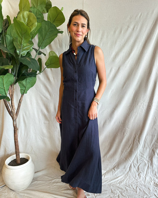 Aimme Button-Front Linen Maxi Dress