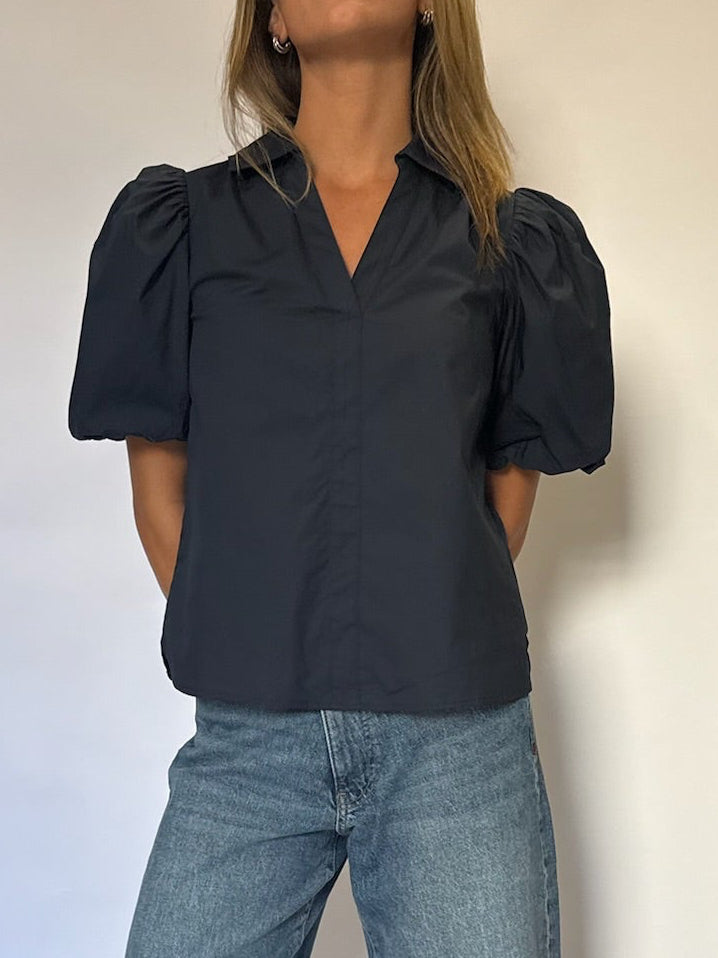 Navy Puff Sleeve Top