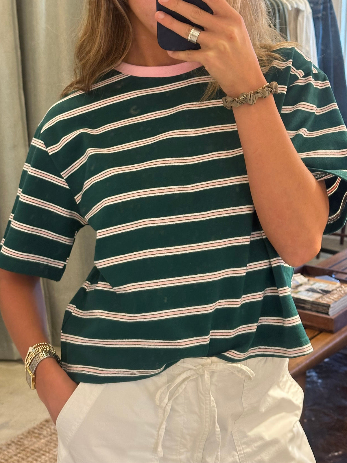 Striped Boxy - Green / Pink