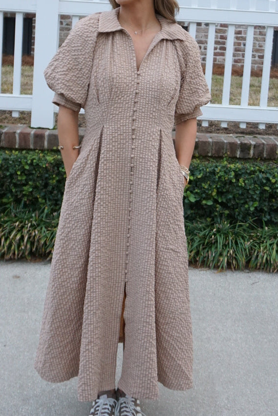 Shirt Midi Dress - Beige