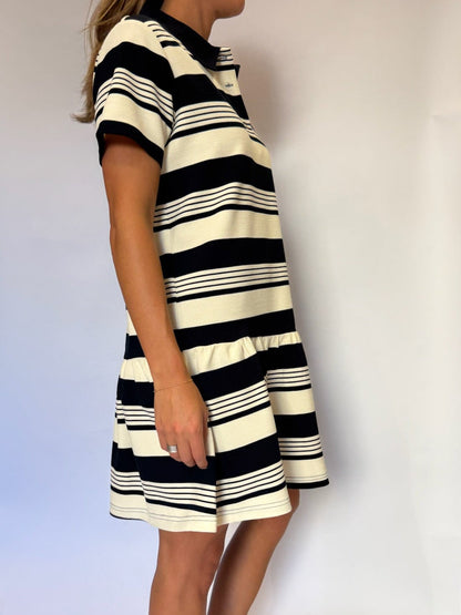 Striped Polo Mini Dress - Navy/cream