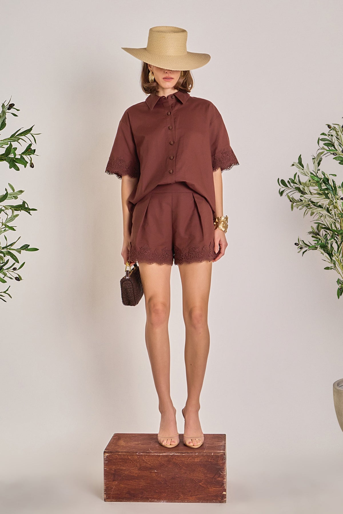 Linen Lace Shirt - Chocolate Brown