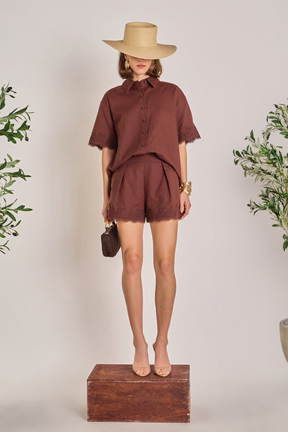Linen Lace Shirt - Chocolate Brown