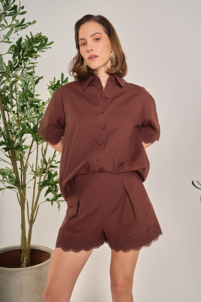 Linen Lace Shorts - Chocolate Brown
