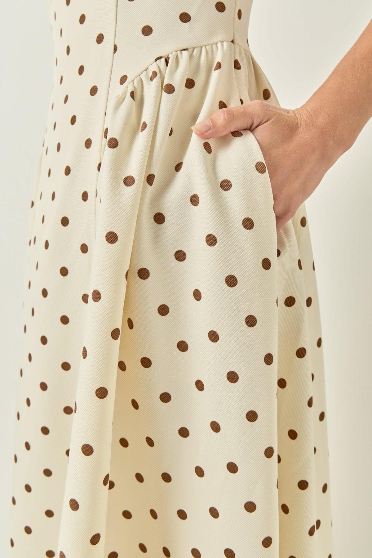 Polka Dot Fit and Flare Midi Dress - Beige/brown