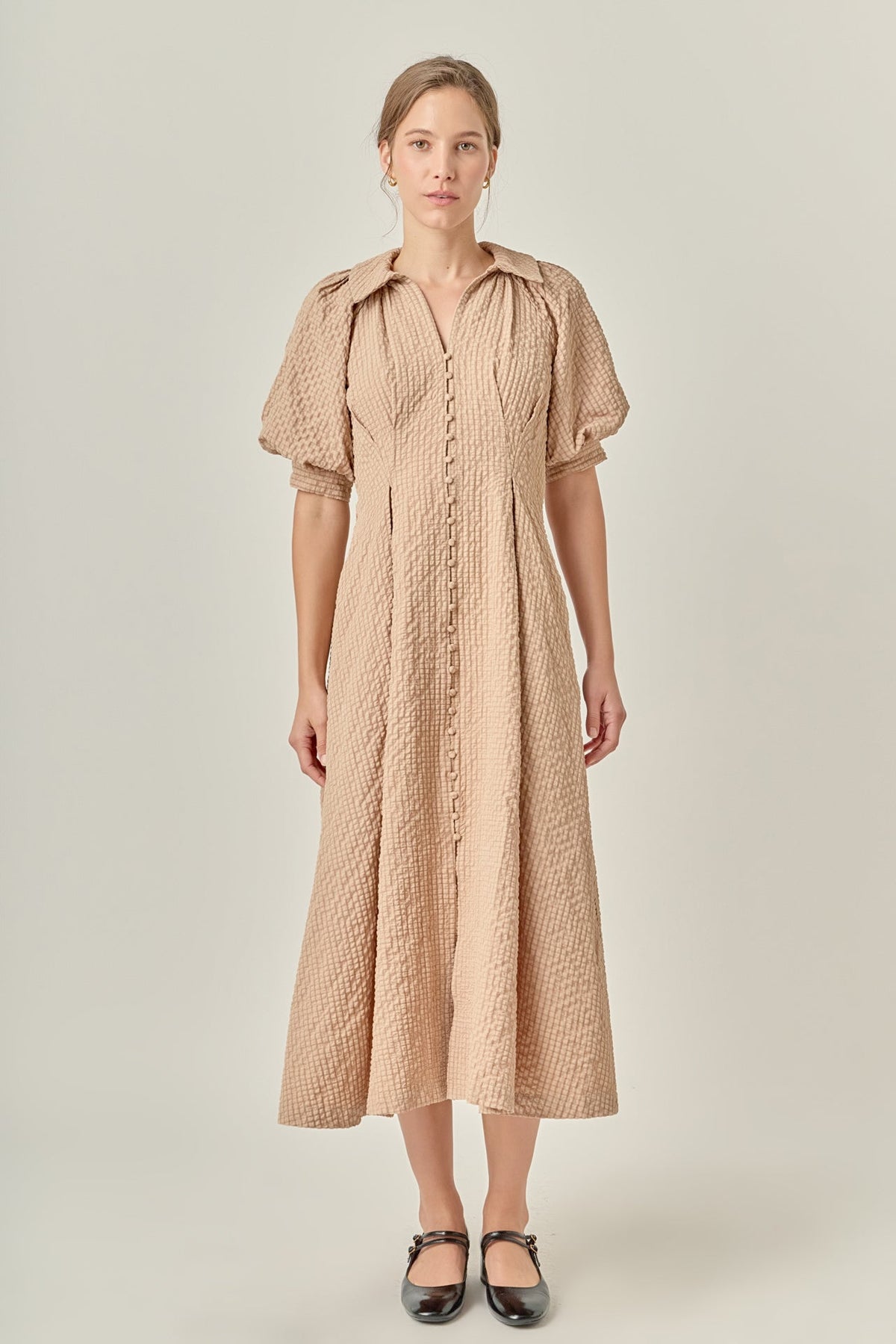 Shirt Midi Dress - Beige