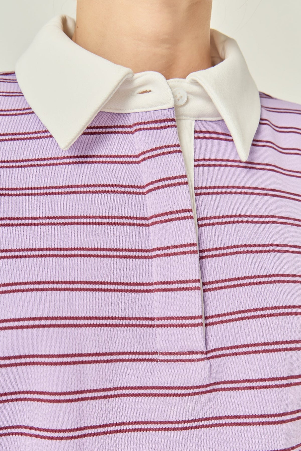 Striped Polo Knit Top - Lavender/burgundy