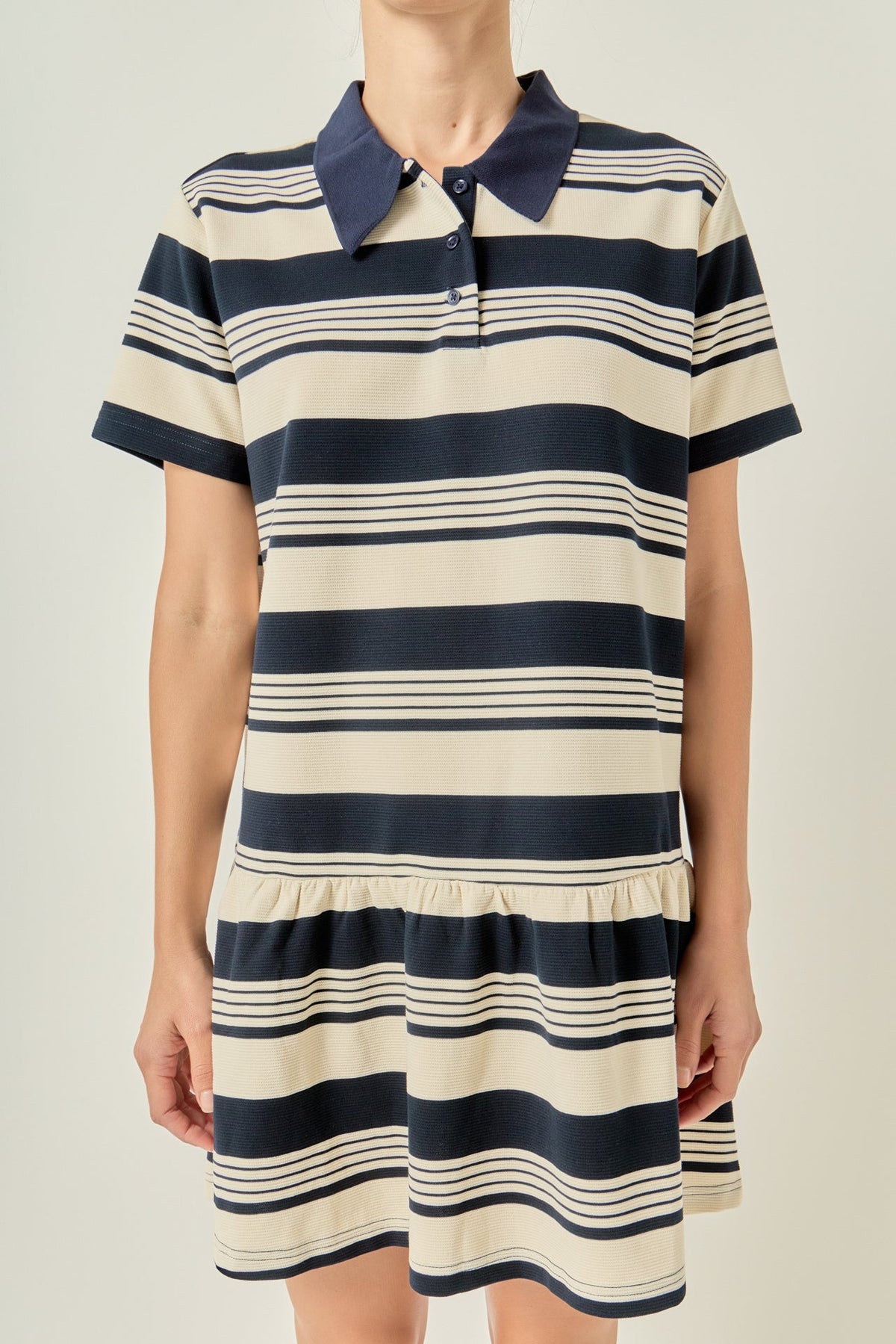 Striped Polo Mini Dress - Navy/cream