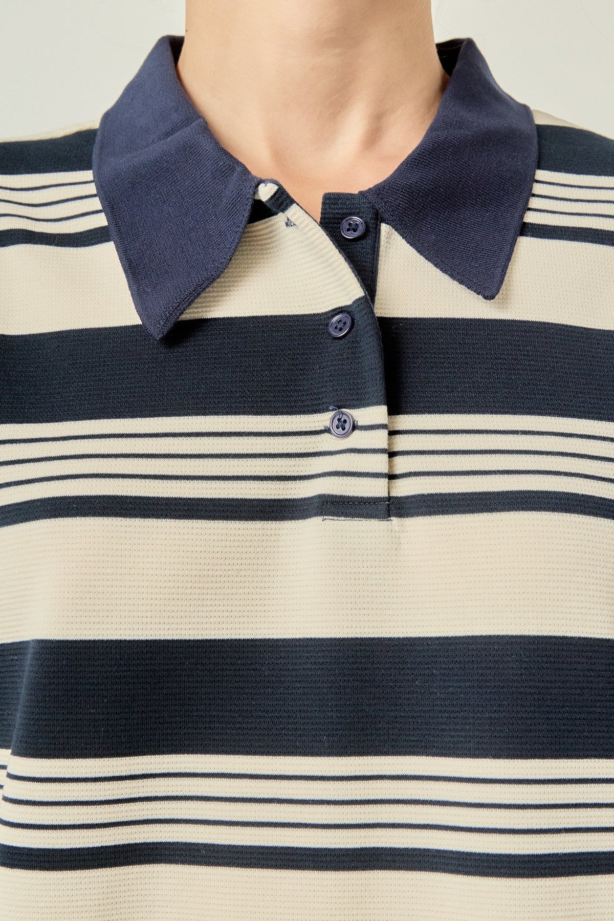 Striped Polo Mini Dress - Navy/cream