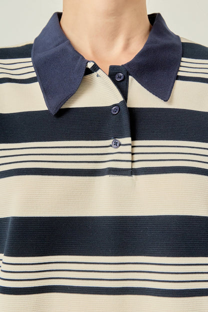 Striped Polo Mini Dress - Navy/cream