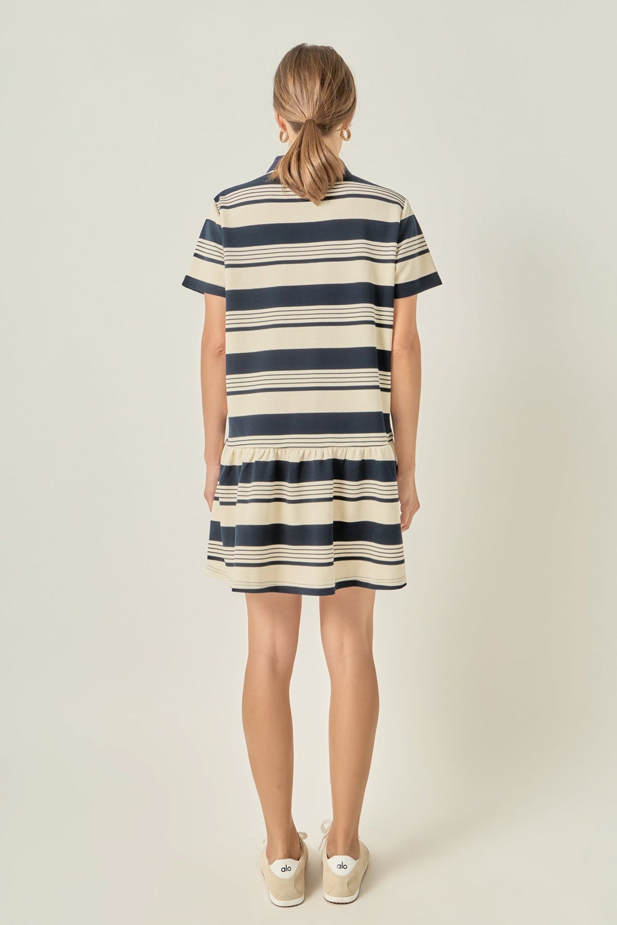 Striped Polo Mini Dress - Navy/cream