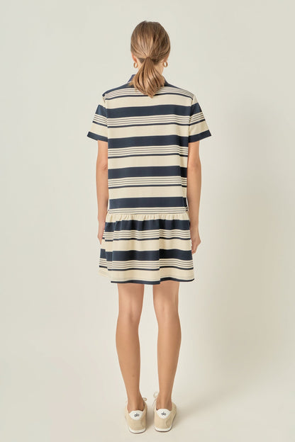 Striped Polo Mini Dress - Navy/cream
