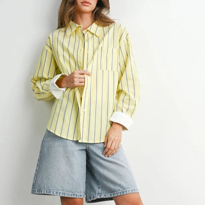 Striped Long-sleeve Button-up Shirt - Yellow Multi
