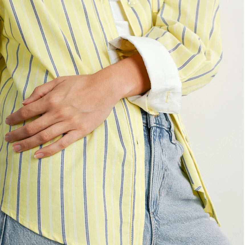 Striped Long-sleeve Button-up Shirt - Yellow Multi