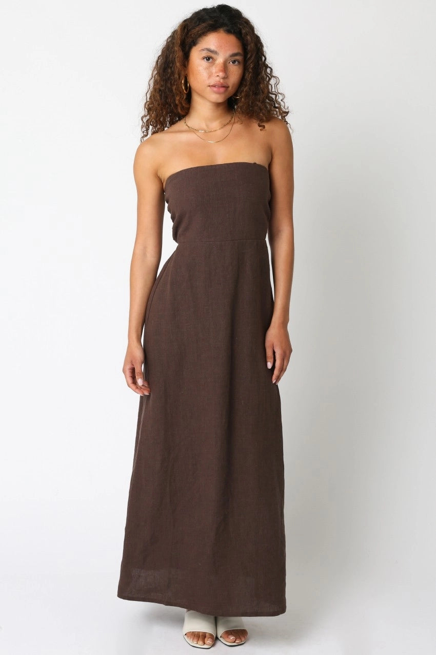 Irise Linen Maxi Dress - Brown