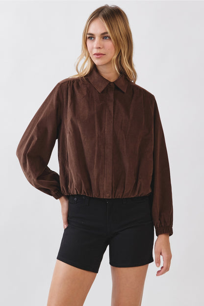 Corduroy Zip-up Collar Jacket - Espresso