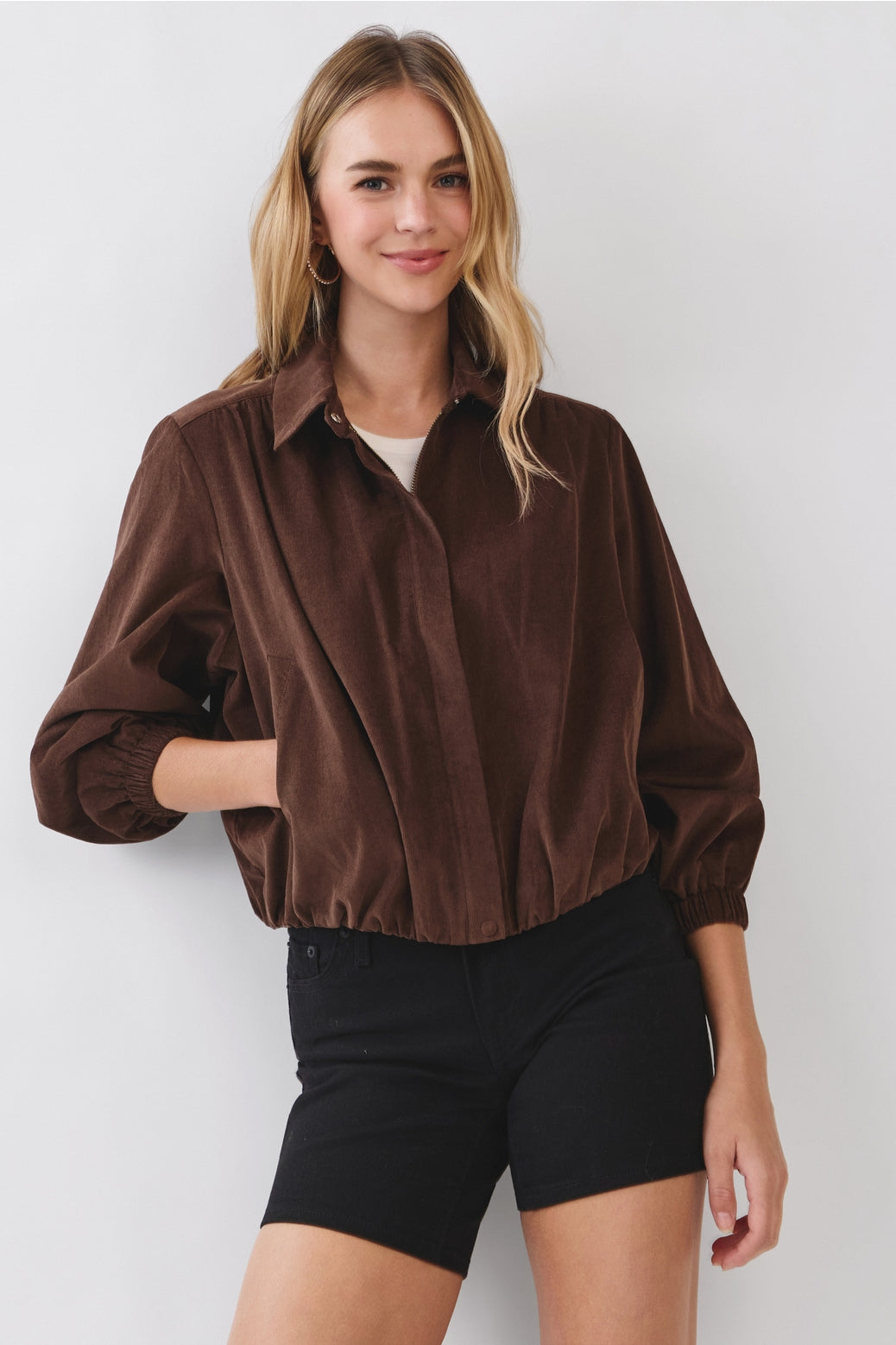 Corduroy Zip-up Collar Jacket - Espresso