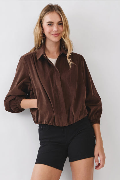 Corduroy Zip-up Collar Jacket - Espresso