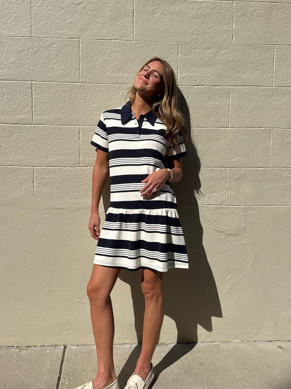 Striped Polo Mini Dress - Navy/cream