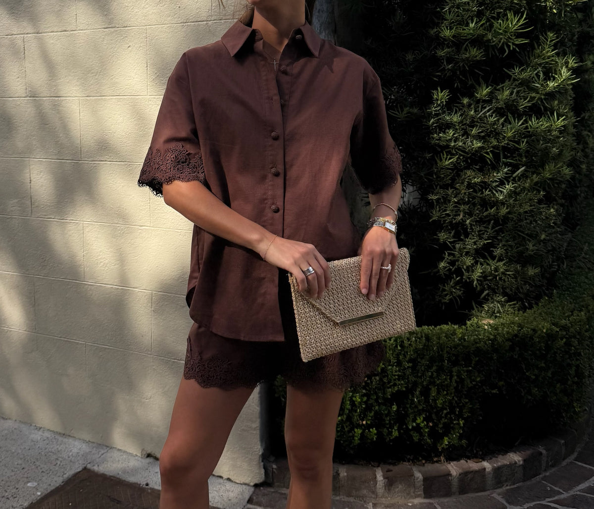 Linen Lace Shirt - Chocolate Brown