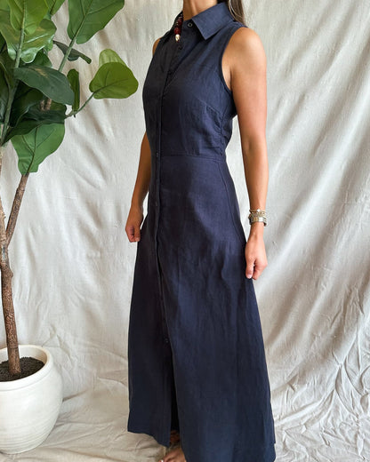 Aimme Button-Front Linen Maxi Dress