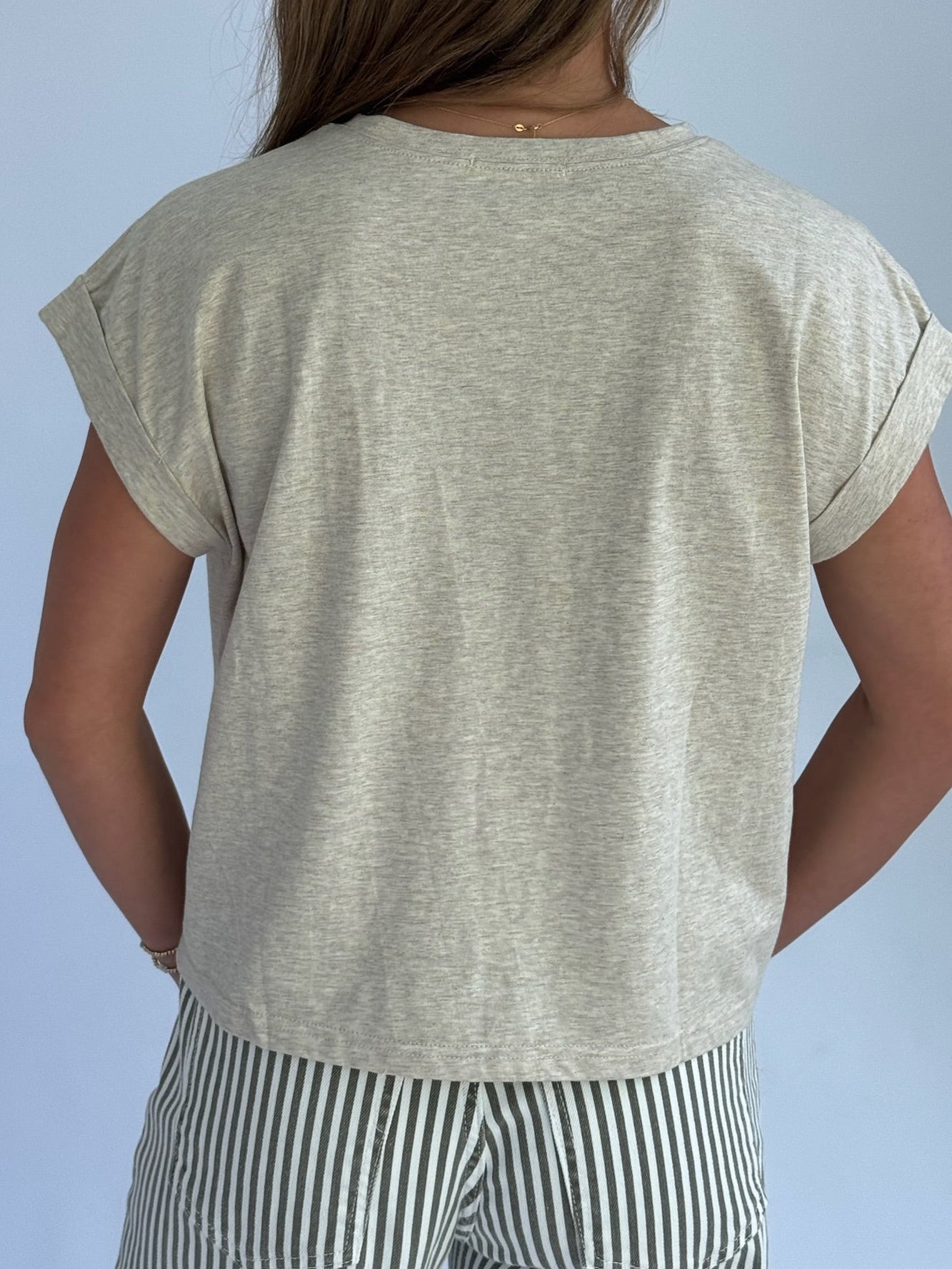 Round Neck Cuffed Sleeve Top