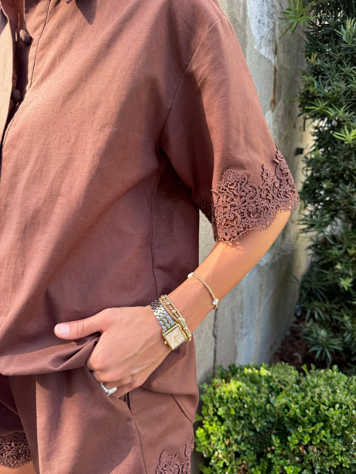 Linen Lace Shirt - Chocolate Brown