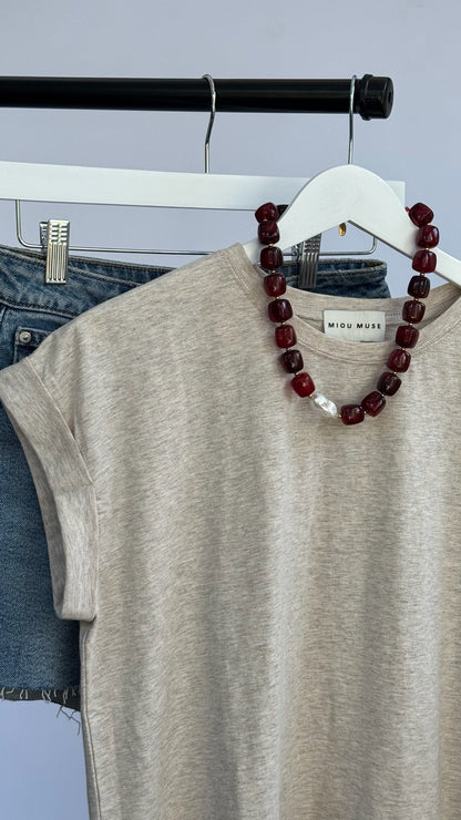 Round Neck Cuffed Sleeve Top