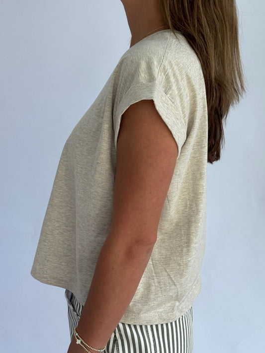 Round Neck Cuffed Sleeve Top