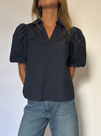 Navy Puff Sleeve Top