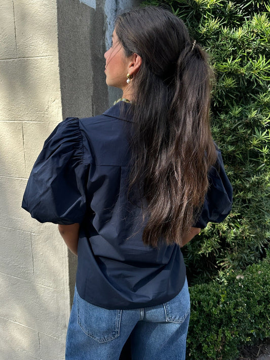 Navy Puff Sleeve Top