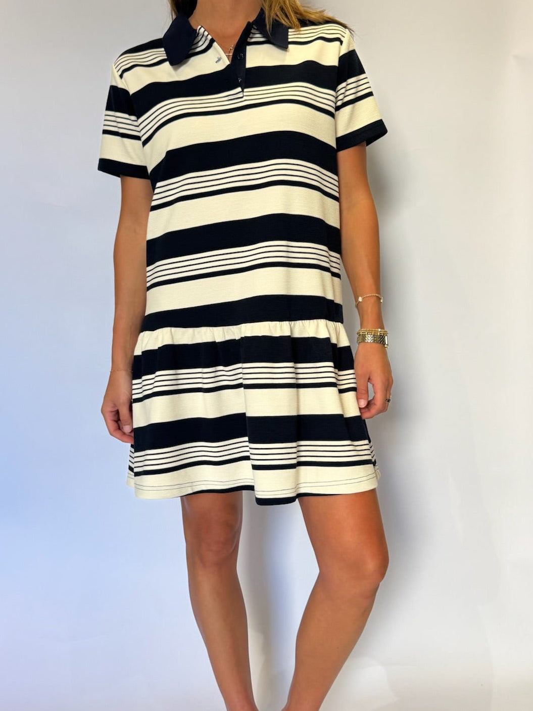 Striped Polo Mini Dress - Navy/cream