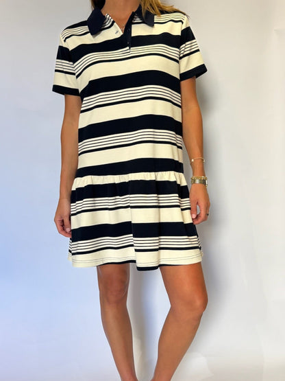 Striped Polo Mini Dress - Navy/cream