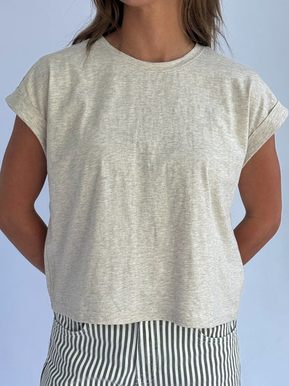 Round Neck Cuffed Sleeve Top